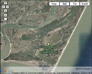 Google Map of Assateagure Island and Surrounding Areas